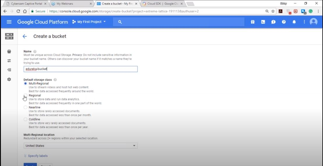 screenshot of Google Cloud Storage